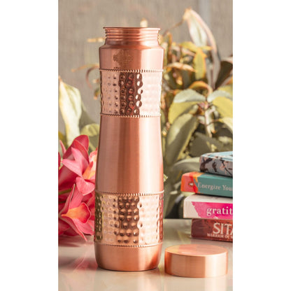 INDIAN ART VILLA Pure Copper Water Bottle With Half Lacquer Hammered Ch- image 7