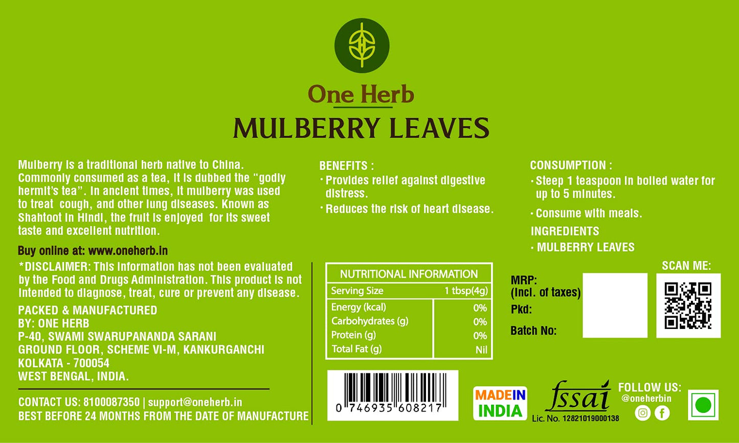 One Herb - Mulberry Leaves 50g | Herbal Tea Infusion Traditionally Used for Daily Wellness & Digestive Comfort | Naturally Dried Loose Leaves