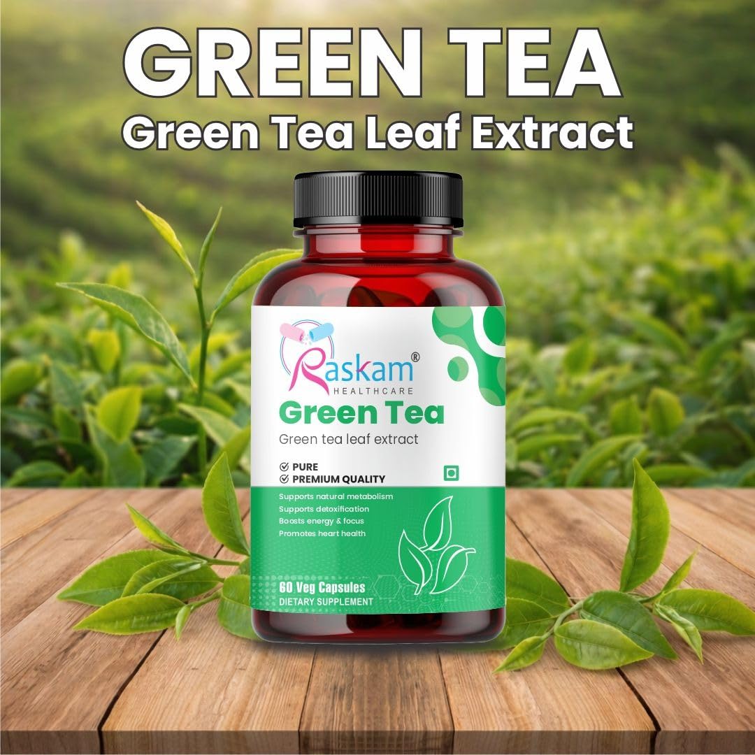 Raskam Green Tea 500 mg Leaf Extract 60 Veg Capsules, Boosts Metabolism, Helps in Fat Loss