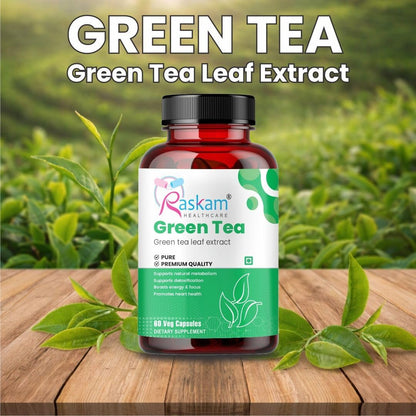Raskam Green Tea 500 mg Leaf Extract 60 Veg Capsules, Boosts Metabolism, Helps in Fat Loss