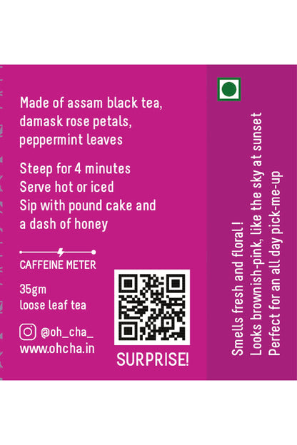 OH CHA - Rose Tea with Mint, 35g | Herbal Infusion, Low Caffeine | Rose Petals Tea for Healthy Skin & Hair | Whole Leaf Blend for Wellness | For Everyday Consumption