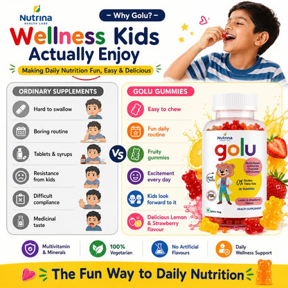 Nutrina Health Labs Golu Multivitamins And Minerals Gummy For Kids 5 to 13 years, Supports Child Growth And Development, Boosts Energy Level, 30 Gummies (Pack of 1)