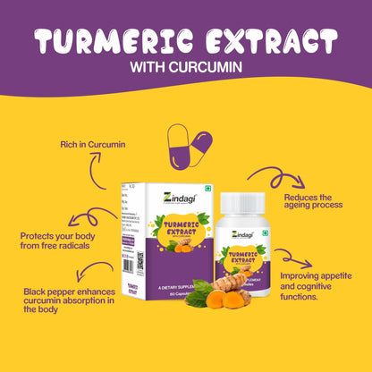 Zindagi Turmeric Extract Capsules With Curcumin | Maintain Healthy Joints |Powerful Antioxidant | 60 Capsules |Pack of 3