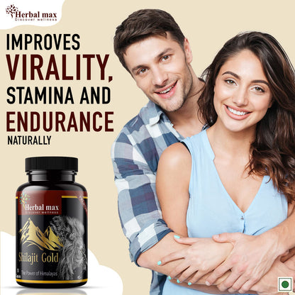 Herbal Max Himalayan Shilajit Gold – 800mg | 30 Capsules | With Ashwagandha, Safed Musli & More | Boosts Strength, Stamina, Energy & Immunity | Ayurvedic Supplement for Men