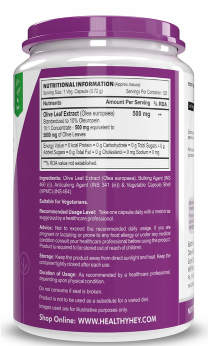 HealthyHey Nutrition Olive Leaf Extract 10% Oleuropein – 120 Vegetarian Capsules