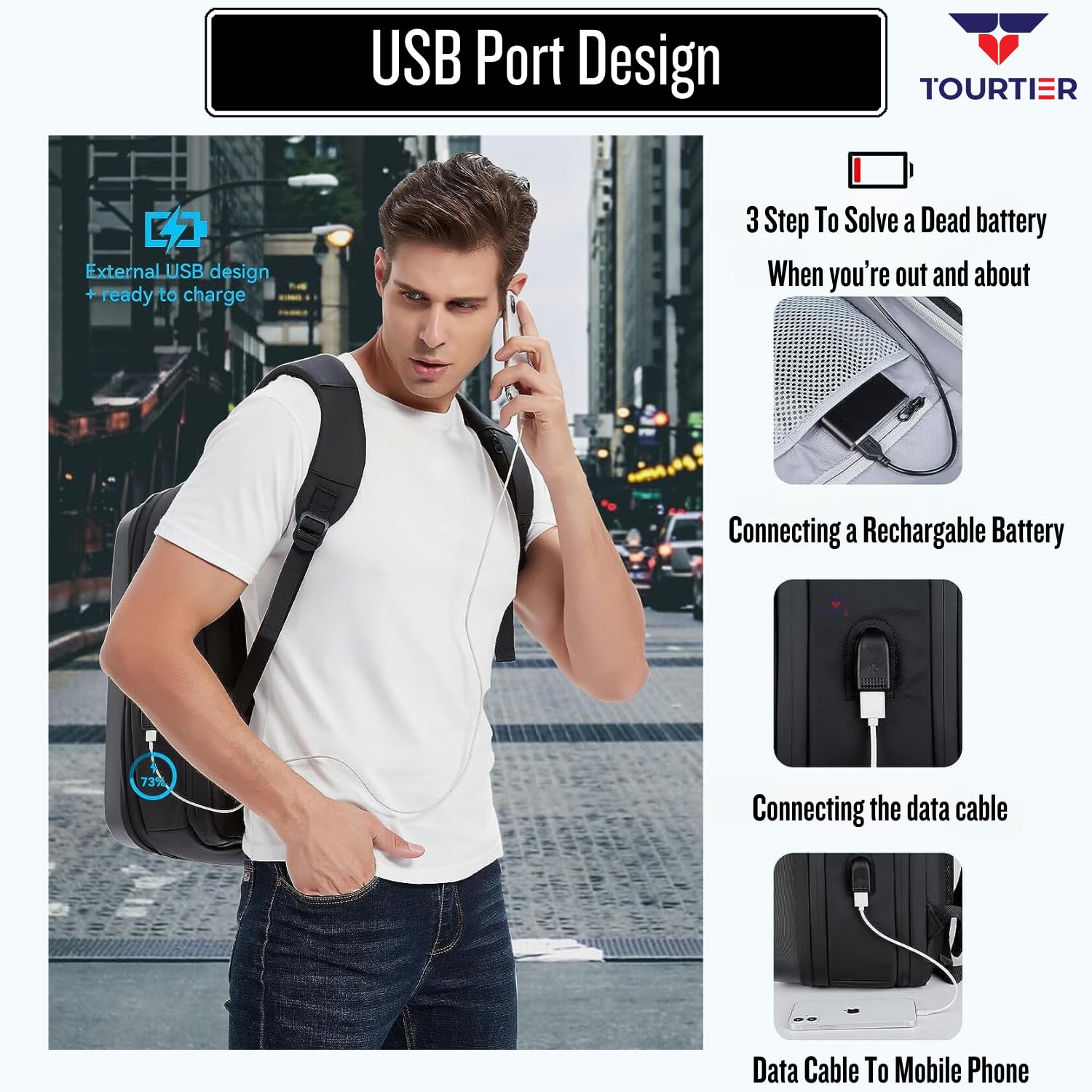 TOURTIER Hard shell Business Travel Laptop Backpack with USB Charging P- image 6