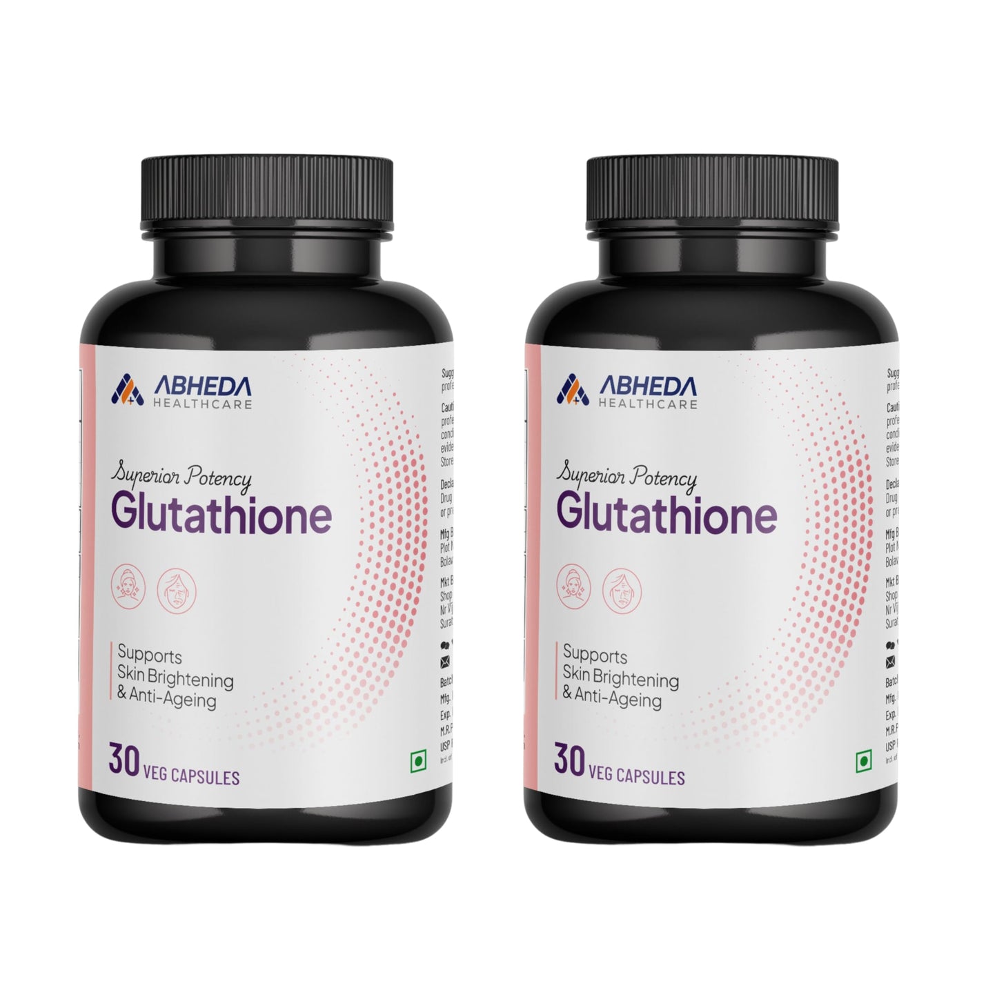 ABHEDA HEALTHCARE L-Glutathione 500mg - 30 Capsules - With Vitamin C and E | Advanced Antioxidant for Skin Brightening, Detoxification, and Immune Support (Pack Of 2)