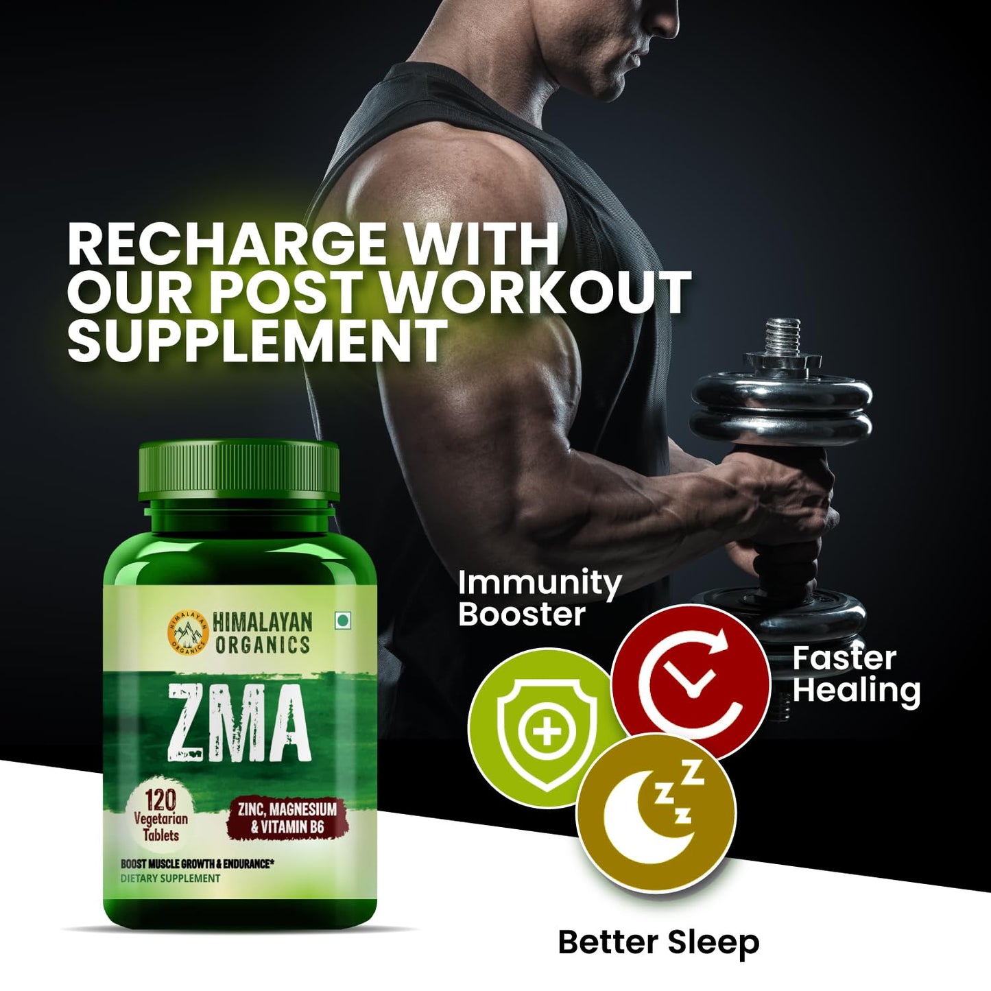 Vlado’s Himalayan Organics ZMA (Zinc Magnesium Aspartate & Vitamin B6) For Men And Women | Nighttime Sports Recovery Supplements | Boost Muscle And Bone Strength | Improve Sleep Quality - 120 Vegetarian Tablets