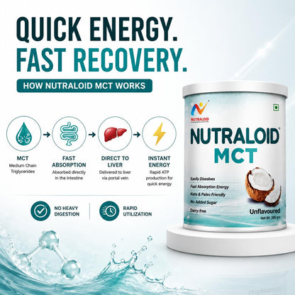 NUTRALOID MCT Powder 200g | Medium Chain Triglycerides Supplement for Instant Energy | Keto & Paleo Friendly | No Added Sugar | Dairy Free | Unflavoured Coconut MCT Powder