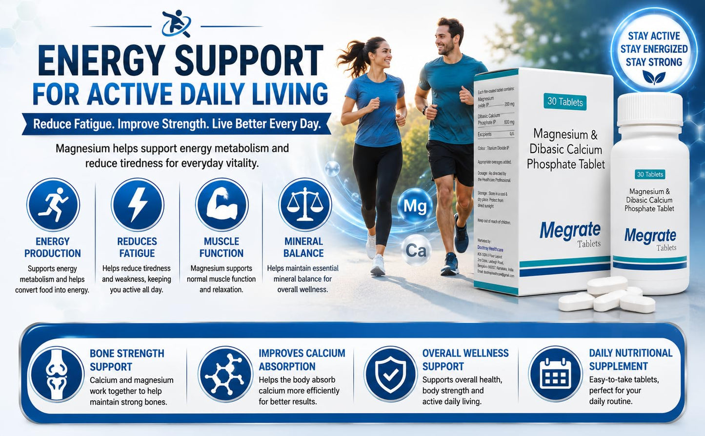 Docttray Megrate Magnesium and Dibasic Calcium Phosphate Tablets-30 Tablets