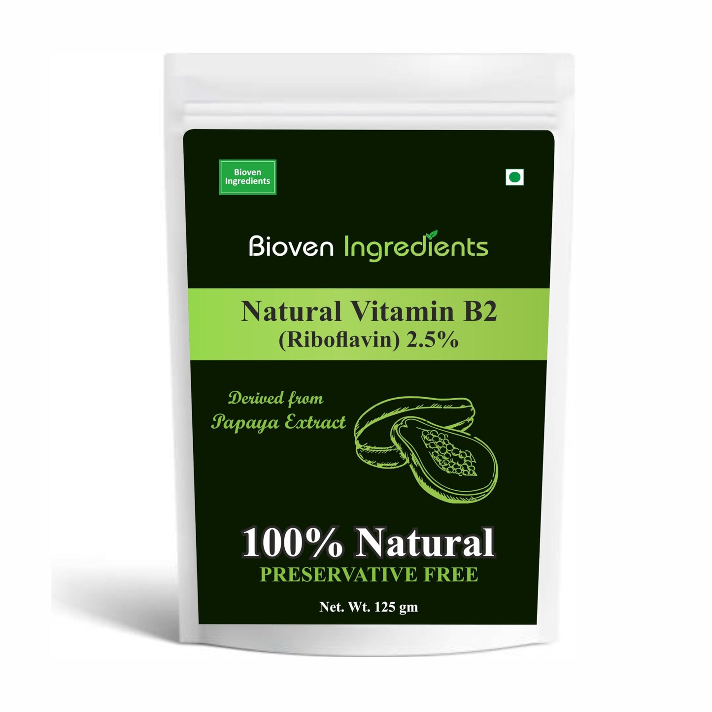 Natural Vitamin B2 Riboflavin Powder, Derived from 100% Natural & Organic Papaya Extract by Bioven Ingredients, Non-GMO Supplement, No Preservatives, Sugar, Gluten or Dairy Free Powder