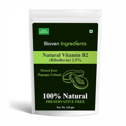Natural Vitamin B2 Riboflavin Powder, Derived from 100% Natural & Organic Papaya Extract by Bioven Ingredients, Non-GMO Supplement, No Preservatives, Sugar, Gluten or Dairy Free Powder