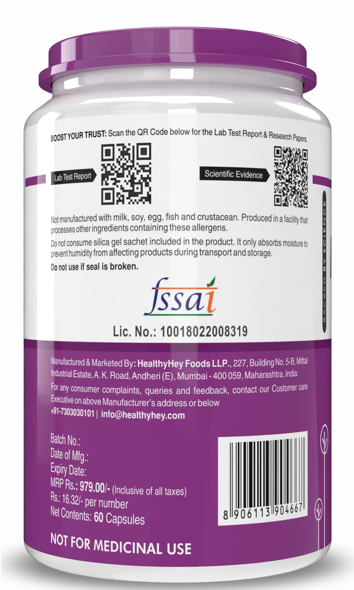 HealthyHey Nutrition Magnesium Oxide - 600mg/serving - 60 Vegetable Capsules