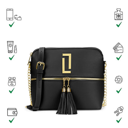 Lavie Luxe Women's Mono Tiara 25 Medium Monogram Print Tassel Cross Body Sling Bag | Ladies Purse Handbag | Ladies Gift