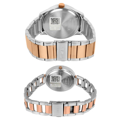 TIMEX Empera Analog Watch for Unisex with Blue Round Dial & Two Tone Stainless Steel Bracelet Band Water Resistant Unisex Wrist Watches - TW00PR267