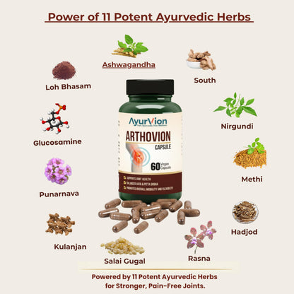 AyurVion Arthovion Vegan Joint Health Capsules | 60 Capsules | Ayurvedic Herbs for Joint Mobility, Flexibility & Pain Relief