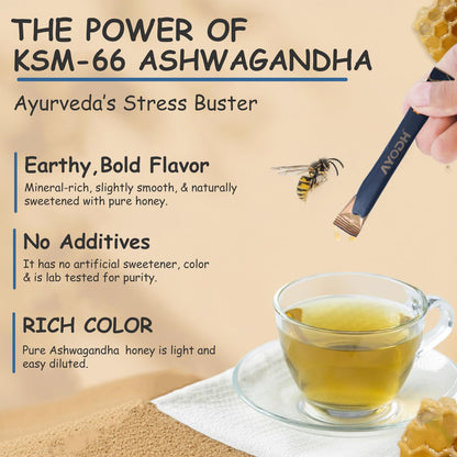 AYODH Ashwagandha Honey Sticks KSM 66 Ashwagandha Vanilla Syrup Raw Honey for Women Men Supports Relaxation Stamina Immunity Calmness 30 Sticks | Pack of 2