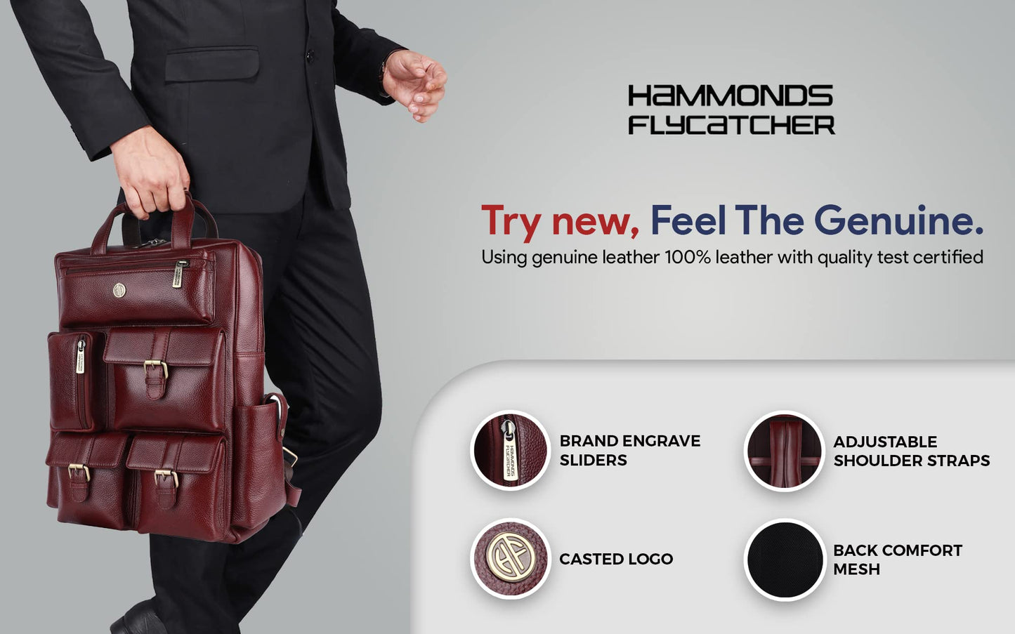 HAMMONDS FLYCATCHER Leather Travel 7 Compartment Backpack/College Backp- image 7