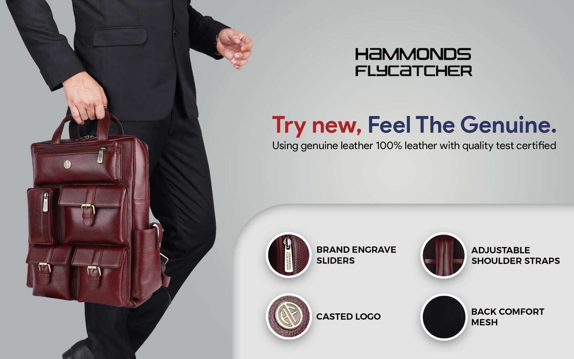 HAMMONDS FLYCATCHER Leather Travel 7 Compartment Backpack/College Backp- image 7