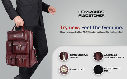 HAMMONDS FLYCATCHER Leather Travel 7 Compartment Backpack/College Backp- image 7