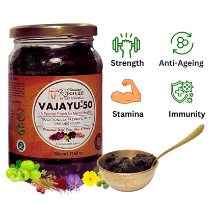 Deep Ayurveda Vajayu® 50 Prash | Ayurvedic Superfood with 30+ Herbs for Men’s Wellness | Boosts Testostrone Level, Energy, Strength, Stamina & Vitality | 500g Pack