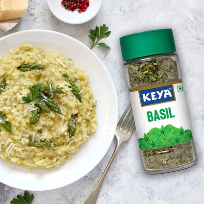 Keya Basil | Freeze Dried | Seasoning for Pasta, Pizzas, Soups, and Salads | Rich in Antioxidants & Supports Digestion | No Artificial Flavours or Colours | 12g