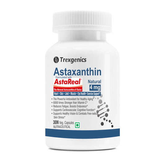 Trexgenics ASTAREAL Natural ASTAXANTHIN 4 mg from Japan (from 100 mg extract) Heart, Skin,Joint, Muscle, Eye, Exercise Support (30 Veg. Capsules) (30 Veg Capsules)