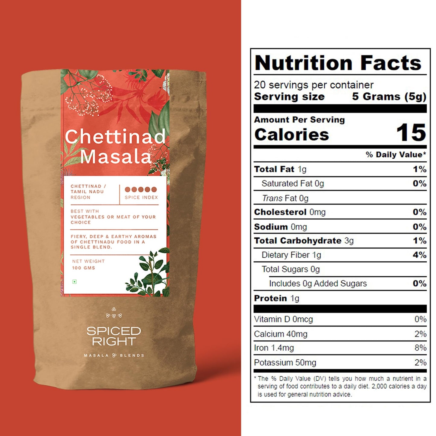 Spiced Right Chettinad Masala 200 g - South Indian Blend for Chicken Mutton Fish Prawns| No Preservatives or Artificial Colors | Authentic Hot Masala Spice Powder for Biryanis Curries & Gravies