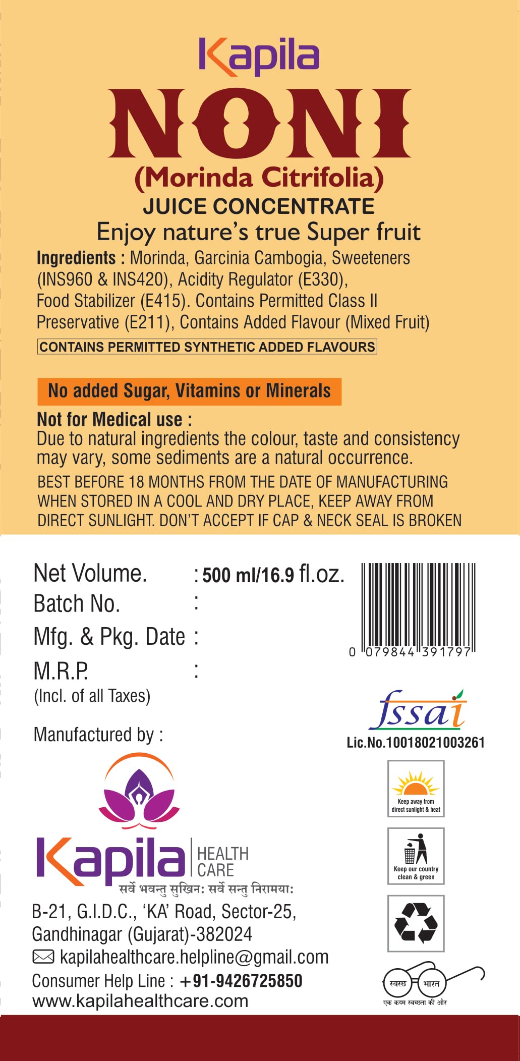 Kapila Noni Juice Immunity Booster Noni Gold Jiuce 500 ml