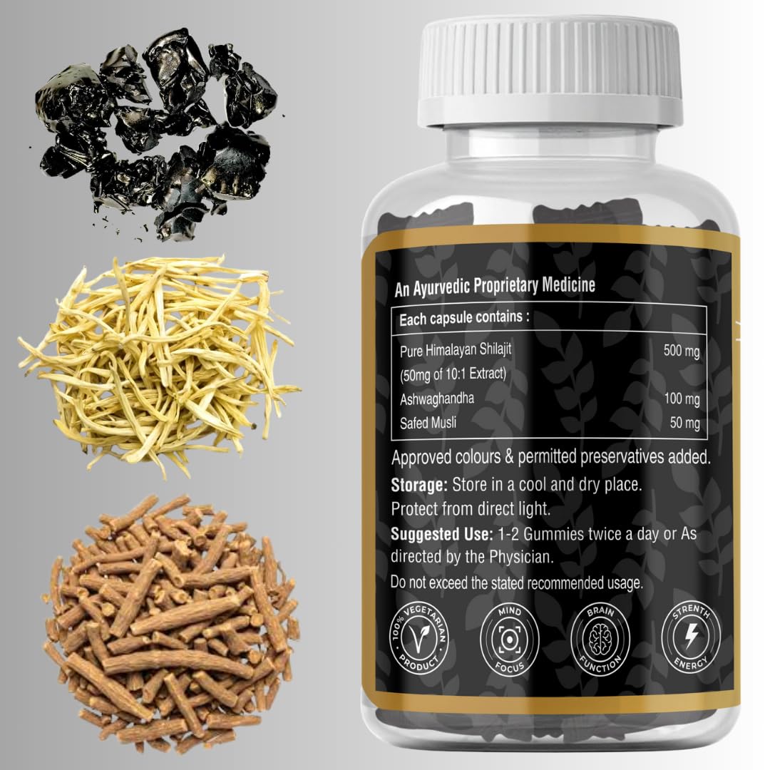 Jivan Shree Yog and Ayurved Combo of Shilajit with Ashwagandha Effervescent Tablets, 15 Tablets, in Pack of 1 Bottle and Shilajit Gummies 30 Gummys Pack of 1