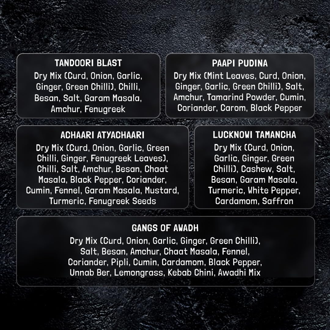 KILRR Chicken Marination Masala Variety Pack of 10 (Marinates 250g Chicken per Pack) | 1- Min Killer Marinade for Tikka, Tandoori Chicken | 100% Natural | No Preservatives | Just Add Water & Oil | Killer Gang