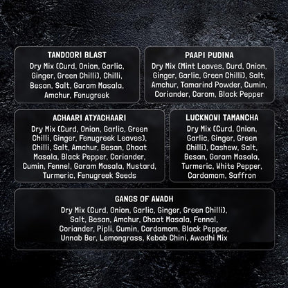 KILRR Chicken Marination Masala Variety Pack of 10 (Marinates 250g Chicken per Pack) | 1- Min Killer Marinade for Tikka, Tandoori Chicken | 100% Natural | No Preservatives | Just Add Water & Oil | Killer Gang