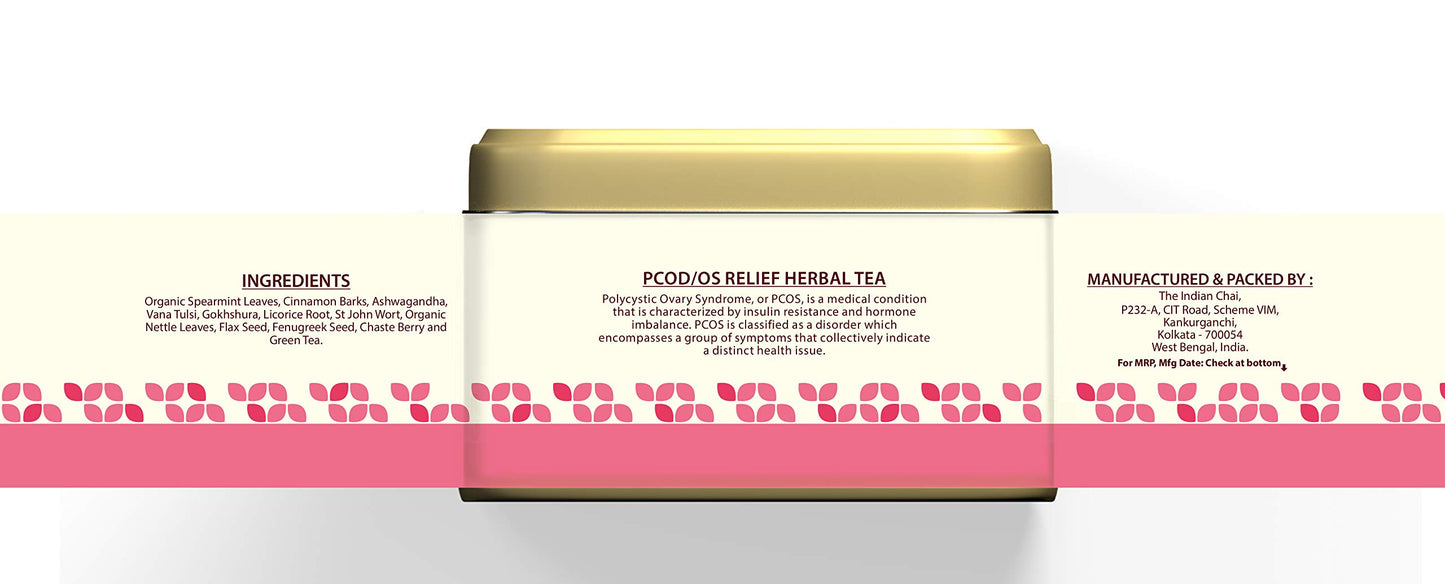The Indian Chai - PCOD/OS Relief Tea for 50g | With Spearmint, Chasteberry, Flax Seeds & Ashwagandha | Herbal Infusion That May Support Hormonal Balance, Skin Health & Hair Wellness