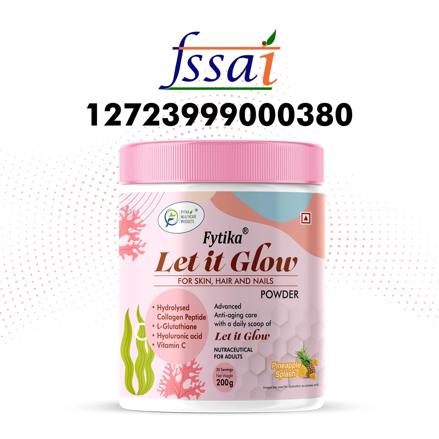 Fytika Let It Glow 200G Each (Pineapple, Pack of 3) Marine Collagen Supplement for Men & Women|L- Glutathione, Vitamin C, Sesbania Agati Extract|Promotes Healthy Skin, Hairs and Nails