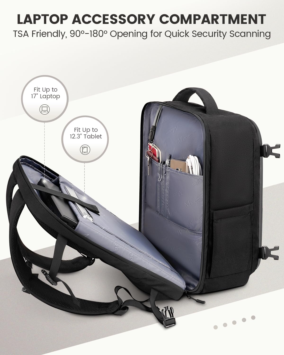 MATEIN Travel Backpack with Shoe Compartment for Men, 17 Inch Underseat- image 6