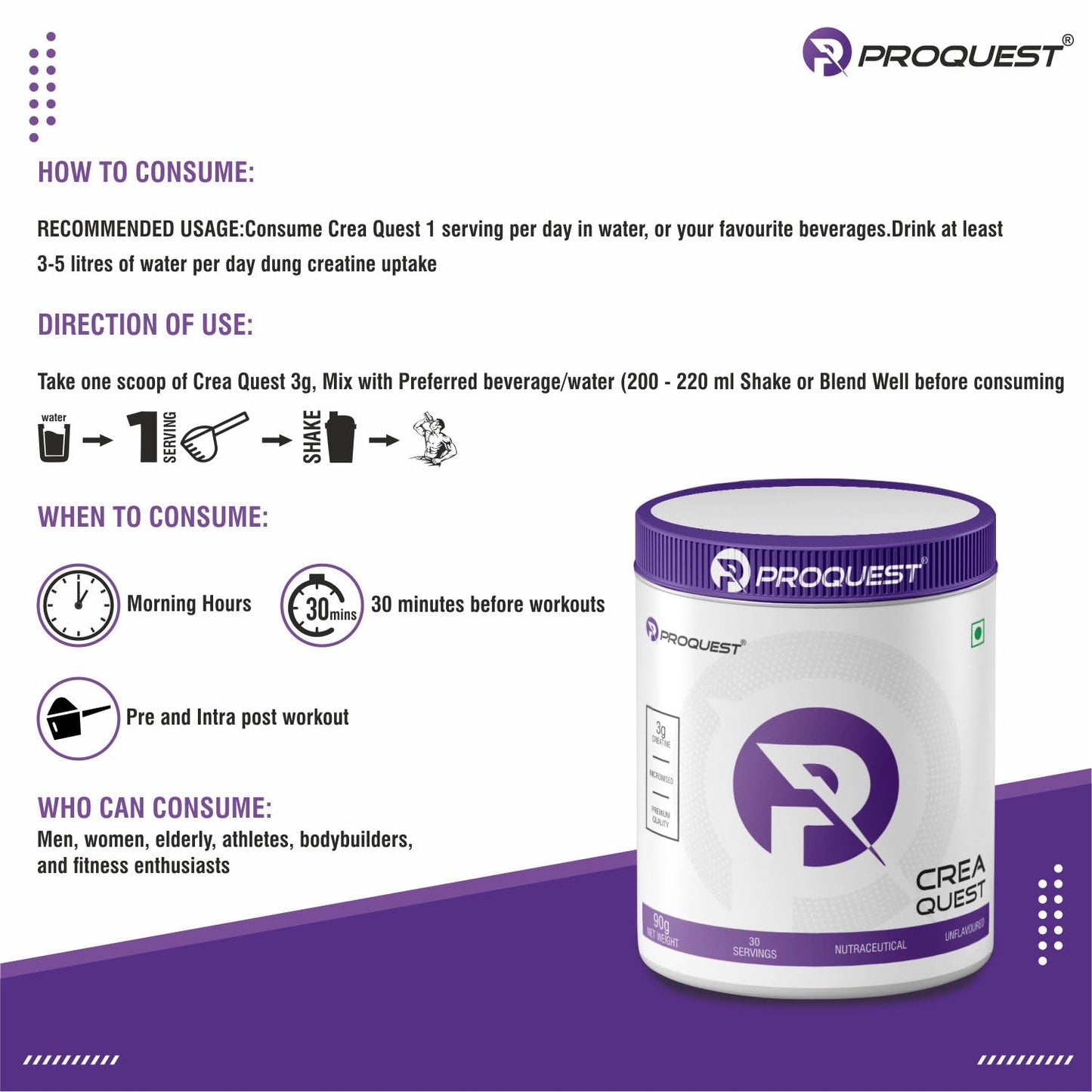 Proquest Power Mass Gainer Chocolate 907g + Creatine 90g + Free Shaker Combo | 546 kcal, 17g Protein, Digezyme® & Probiotics | Muscle Gain & Recovery Support