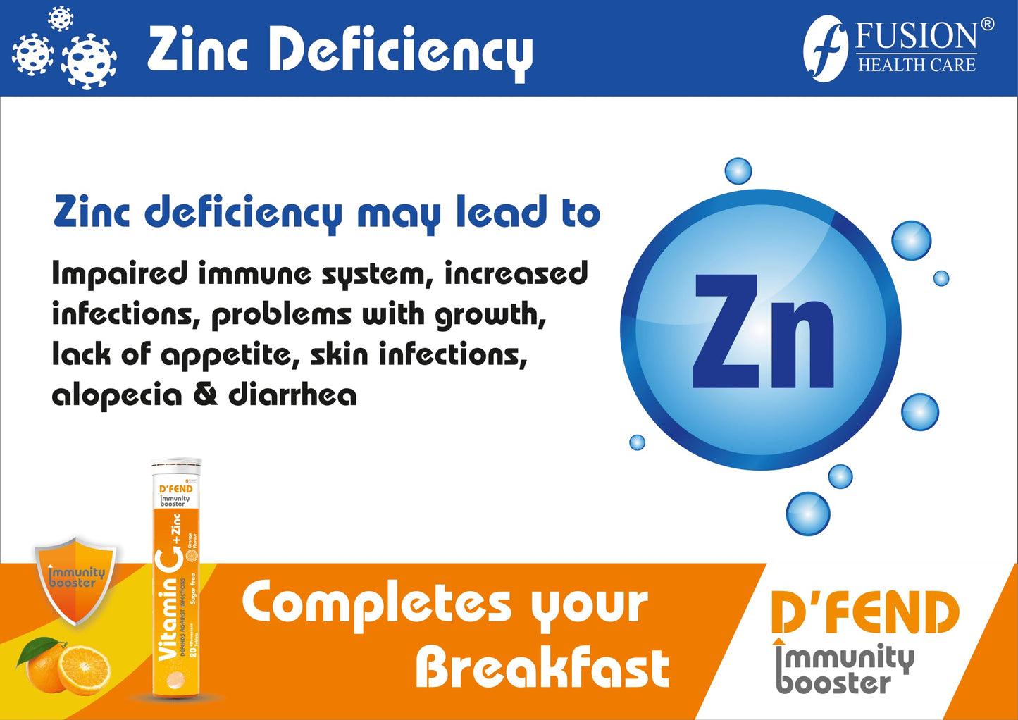 D'FEND Natural Vitamin C - 20 Effervescent Tablets, Amla Extract + Zinc for Daily Immunity | Helps to boost & Strengthens Collagen for Healthy Skin, Hair & Nails- Orange Flavour