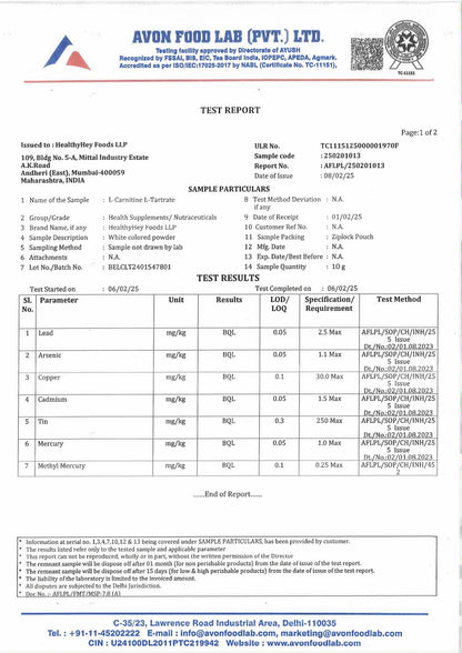 HealthyHey L-Carnitine & L-Tartrate (LCLT) - 60 Vegetable Capsules (Pac- image 2
