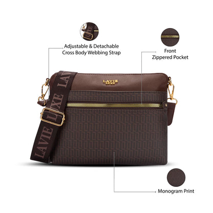 Lavie Luxe Women's Mono Quick Top Zip Crossbody Box Sling Bag | Ladies Purse Handbag | Gift for Women
