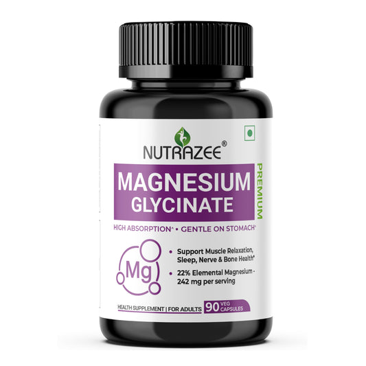 Nutrazee Magnesium Glycinate Supplement Chelated High Absorption for Muscle Recovery, Sleep & Nerve Health, for Men & Women, 90 Capsules