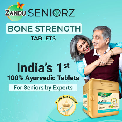 Zandu Seniorz BoneStrength Tablet, 60 Tablet, Clinically proven to Help Increase Bone Mineral Density & Collagen, Rich in Natural Calcium, Vitamin D3 | with Hadjod