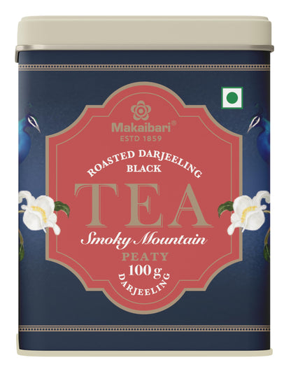 Makaibari Smoky Mountain Roasted Darjeeling Black 100 Gm Loose Leaf Tin Caddy | Single States Whole Leaves | Rich Roasted Flavour