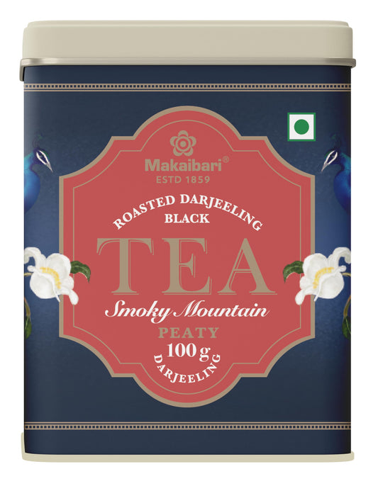 Makaibari Smoky Mountain Roasted Darjeeling Black 100 Gm Loose Leaf Tin Caddy | Single States Whole Leaves | Rich Roasted Flavour