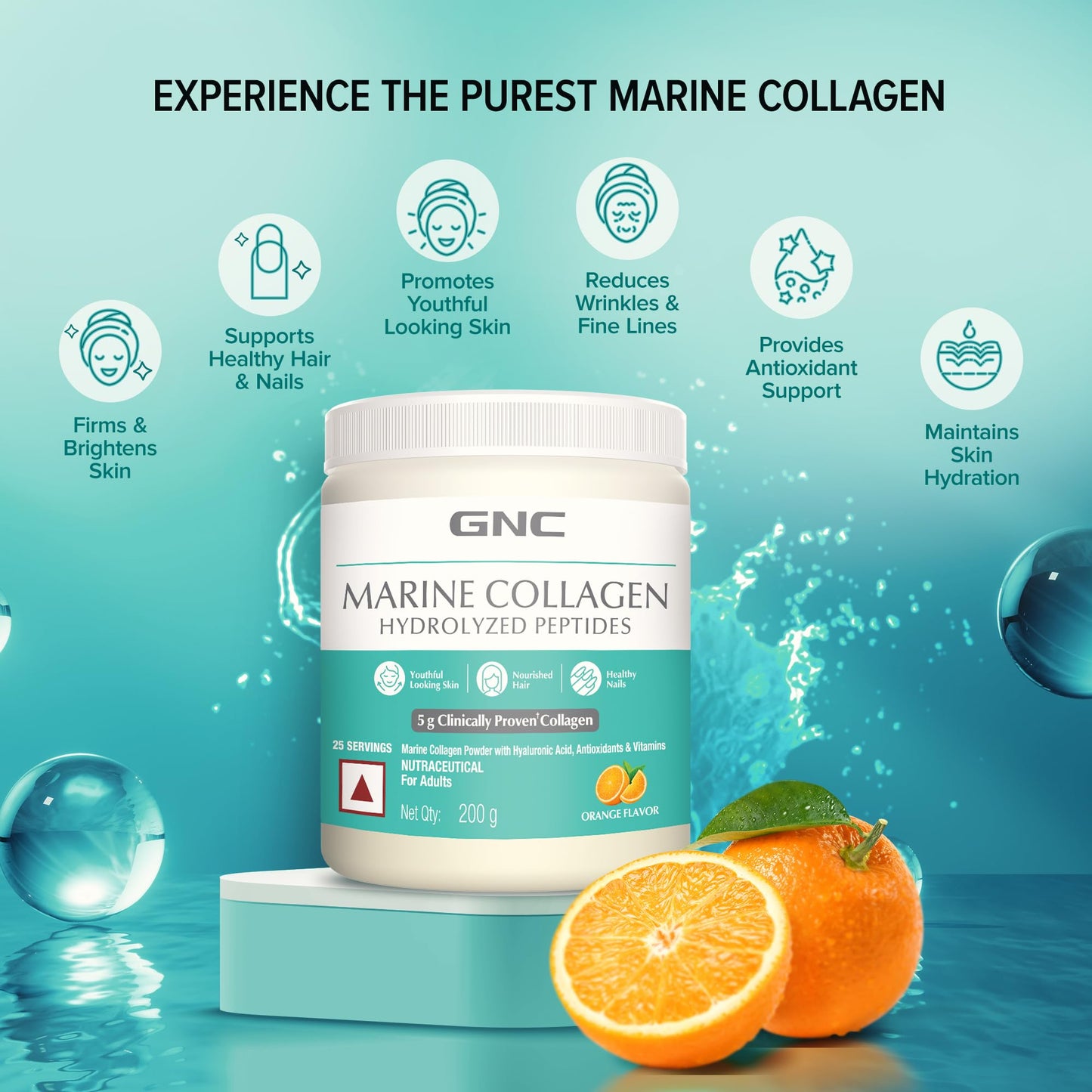 GNC Marine Collagen|200 Gm|Type 1 & Type 3 Collagen|Hydrolyzed Peptides |Hyaluronic Acid|Biotin |Vitamin C &E |Grape Seed Extract |Rosemary Extract |For Radiant & Youthful Skin,2 count,200 grams