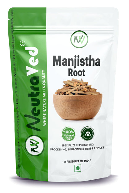 NeutraVed Manjistha Root - 100g, Organic Indian Madder, for Eating also Face and