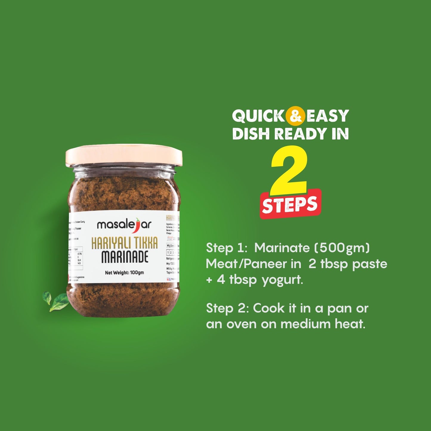 Masalejar Hariyali Tikka Marinade | Ready to Cook Spice Mix | Just Mix & Cook | Hariyali Tikka Masala | Chicken Masala | Paneer Masala (Pack of 1 X 100 Gram)