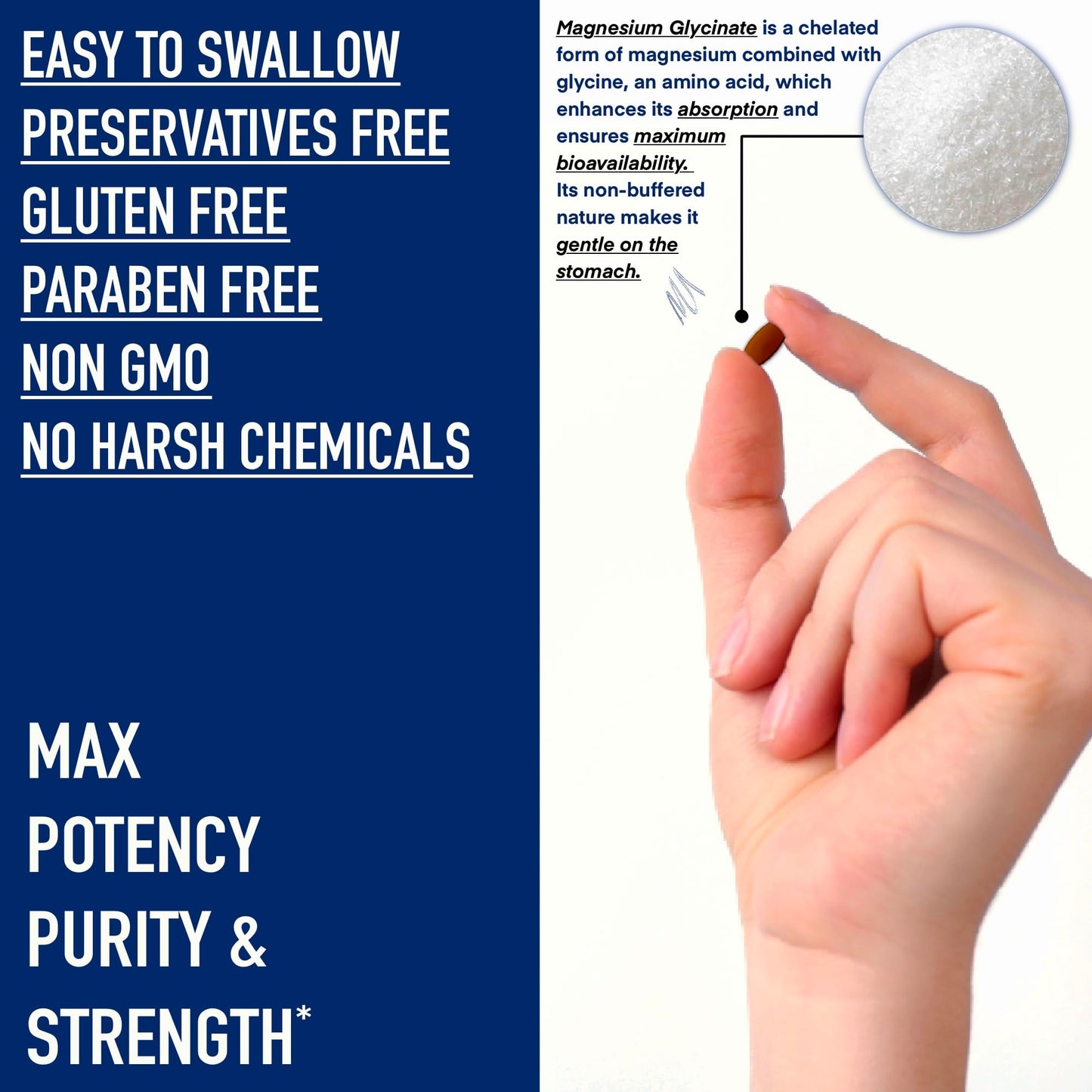 BioClinical Magnesium Glycinate Supplement 2000mg 120 Veg Tablets -High Absorption Chelated Magnesium Supplement Supports in Muscle Recovery, Sleep & Nerve Health for Men & Women -Zero Preservatives