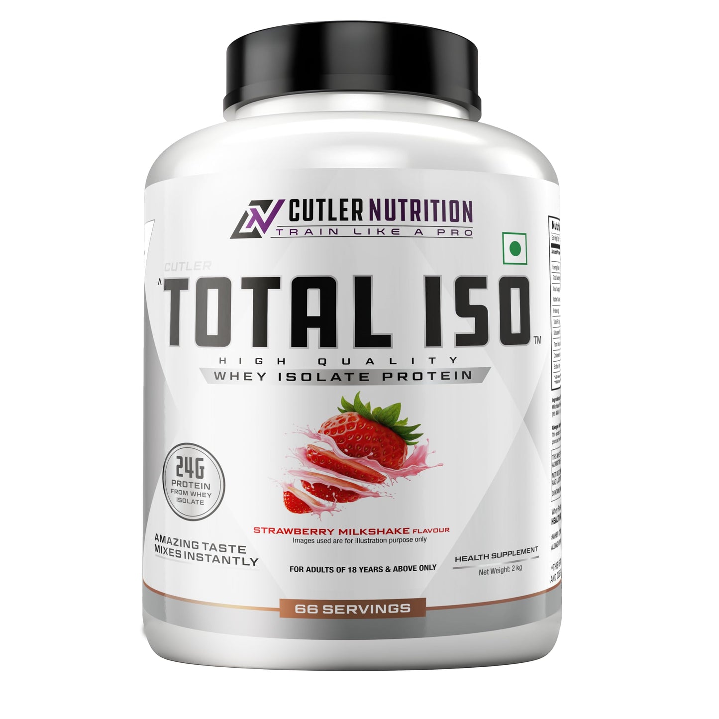 Cutler Nutrition Total ISO Whey Protein Isolate Powder 2kg (66 Servings) | 24g Protein per Serving | Fast Absorption Lean Muscle Support | Low Carb High Protein Powder | Strawberry Milkshake Flavor