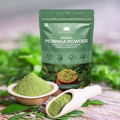 SAPTAMVEDA 100% Organic Moringa Leaf Powder - Healthy Superfood (150 GM)