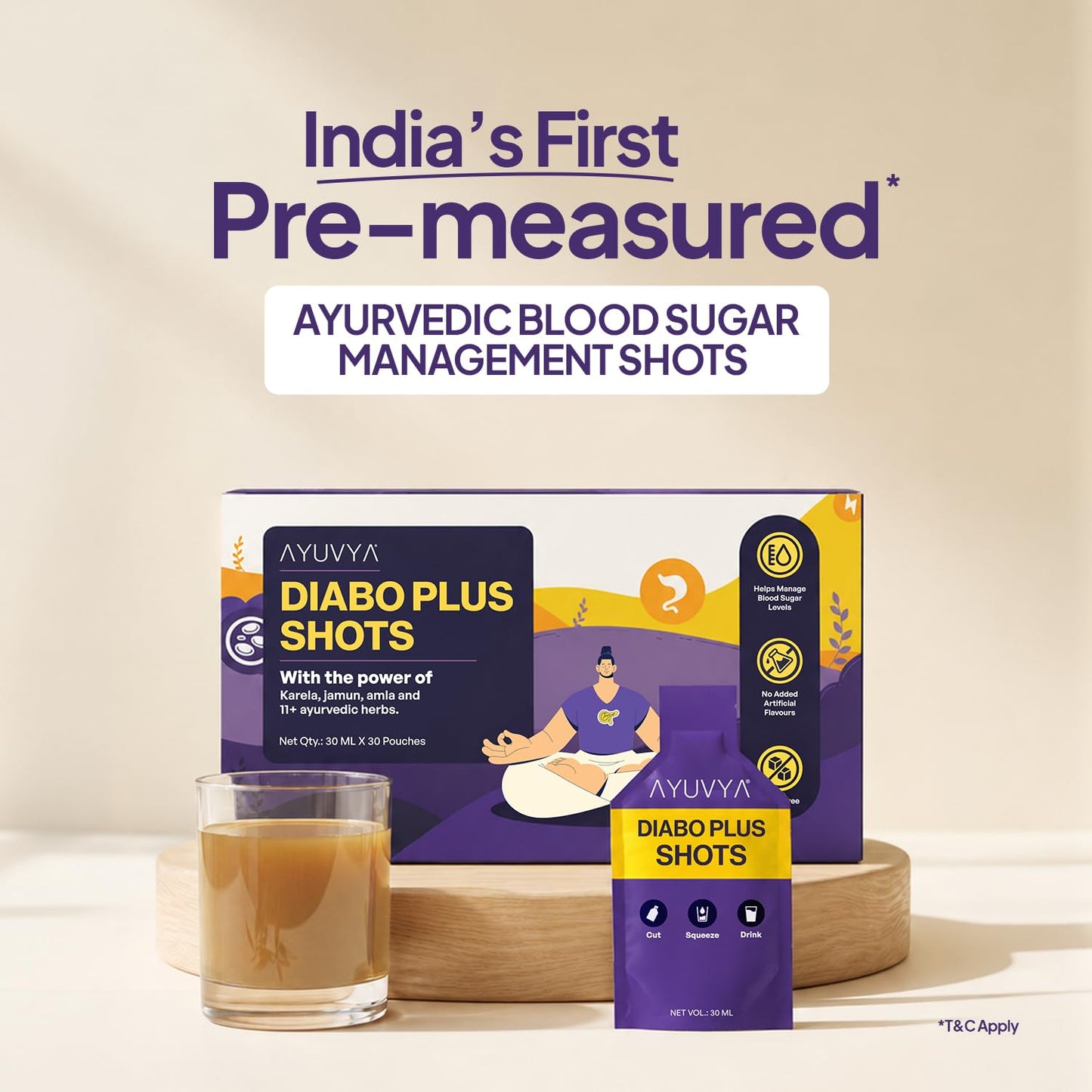Ayuvya Diabo Plus Shots | For Type 2 Diabetes & PreDiabetes | Helps Manage Healthy Sugar Levels | Packed With Powerful Ayurvedic Ingredients Jamun, Karela, Neem & 10+ Ayurvedic Herbs | No Added Sugar| Pack of 1 Month